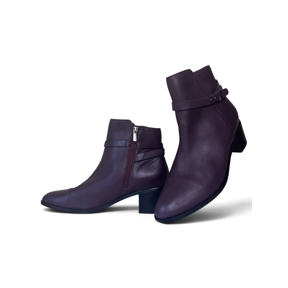 Clarks Purple Leather Ankle Boots Buckle Strap Block Heel Size 9